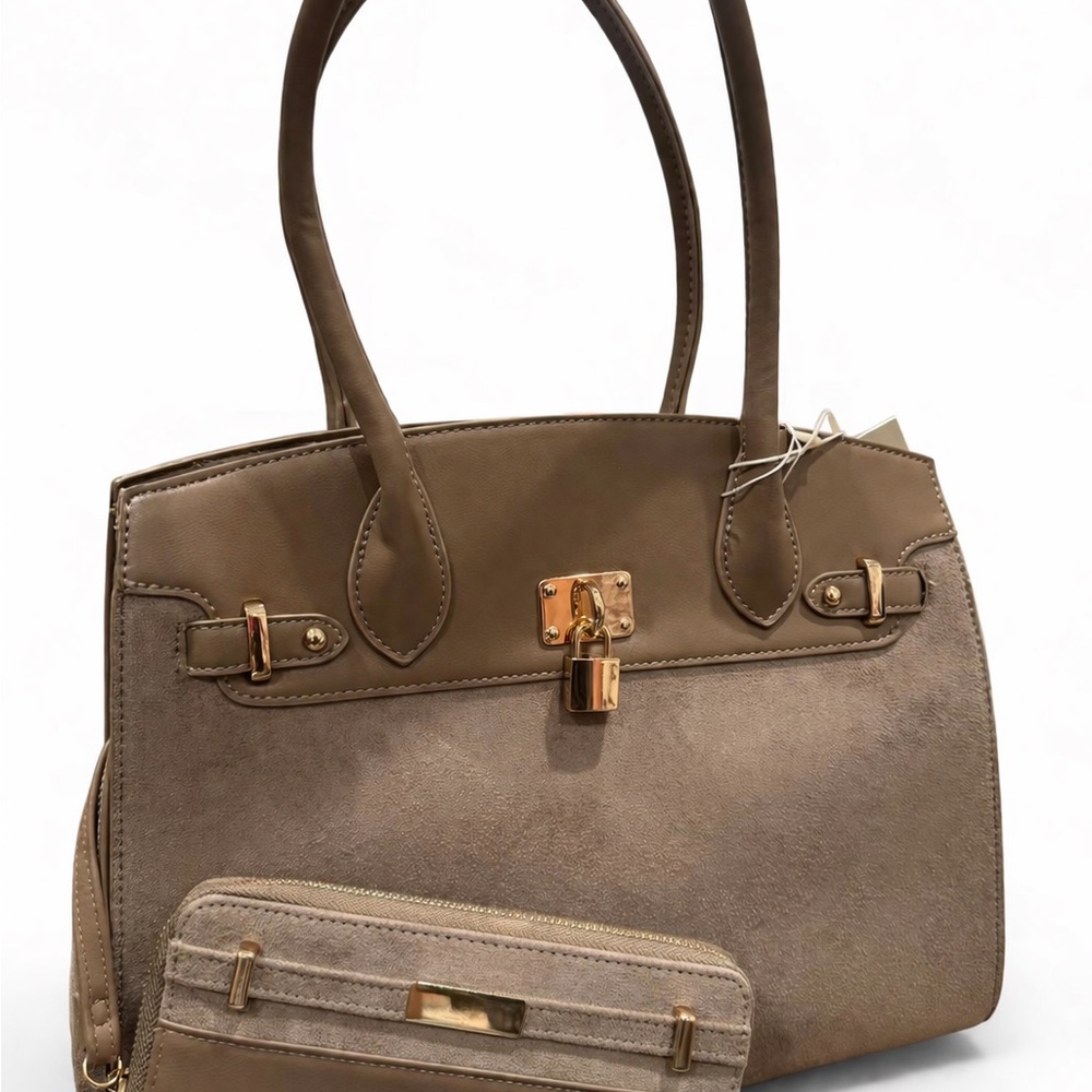 Taupe Women's Top-Handle Satchel with Gold Hardware